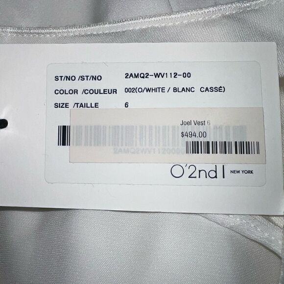 NWT O’2nd NY classic Cream Sleeveless Blazer Vest Sz 6 $670 - Picture 4 of 8